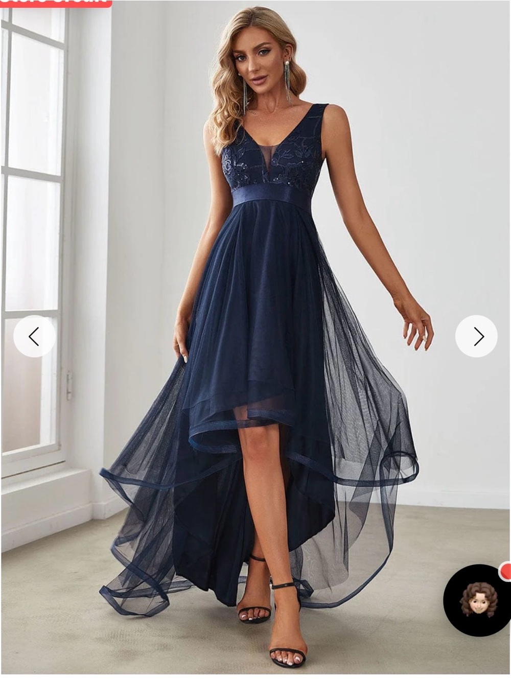 Elegant Navy V-Neck High-Low Tulle Evening Dress